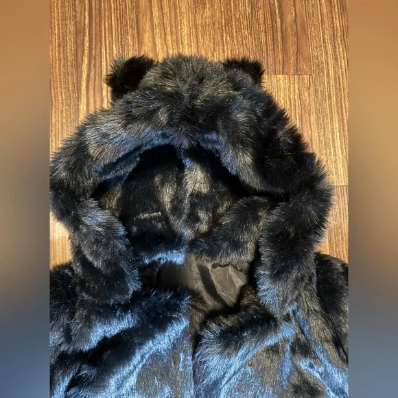 Black Faux Fur Hooded Coat, Women’s Medium - Picture 5 of 10